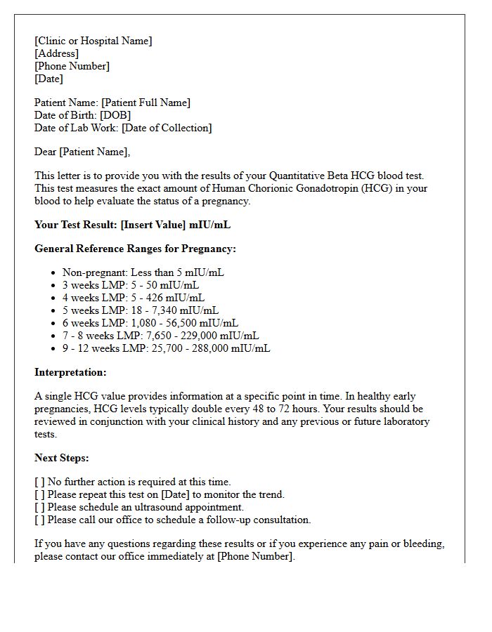 Quantitative HCG Pregnancy Blood Test Results Letter