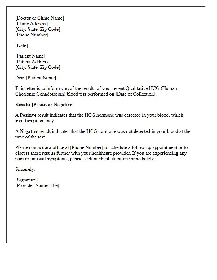 Qualitative HCG Pregnancy Blood Test Results Letter