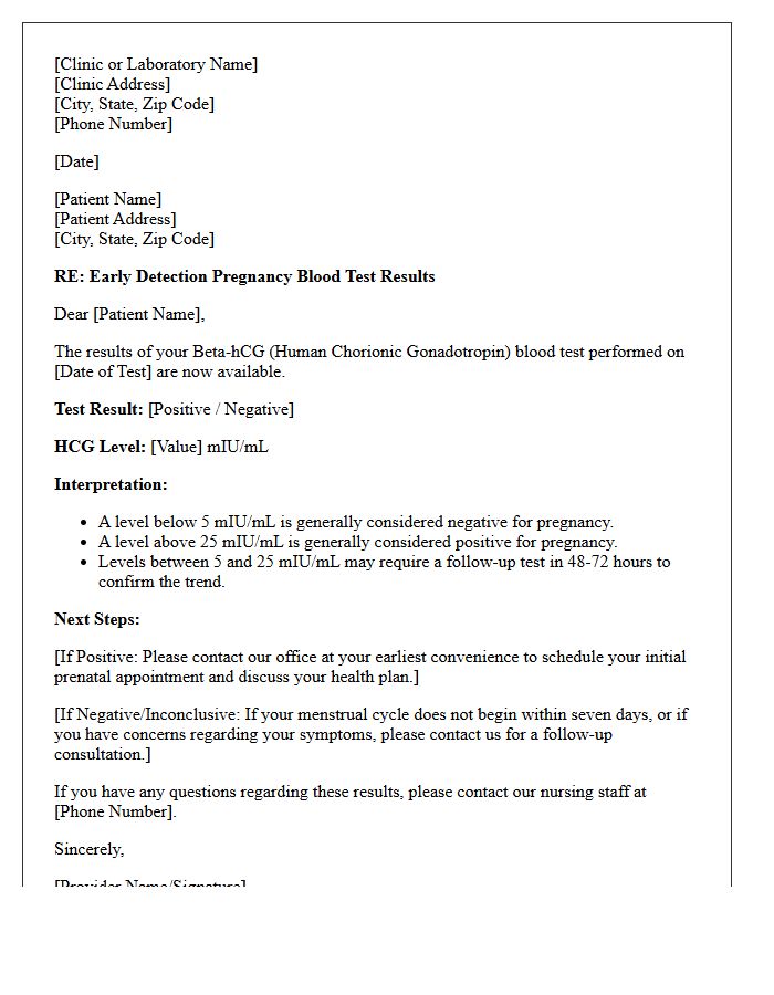Early Detection Pregnancy Blood Test Results Letter