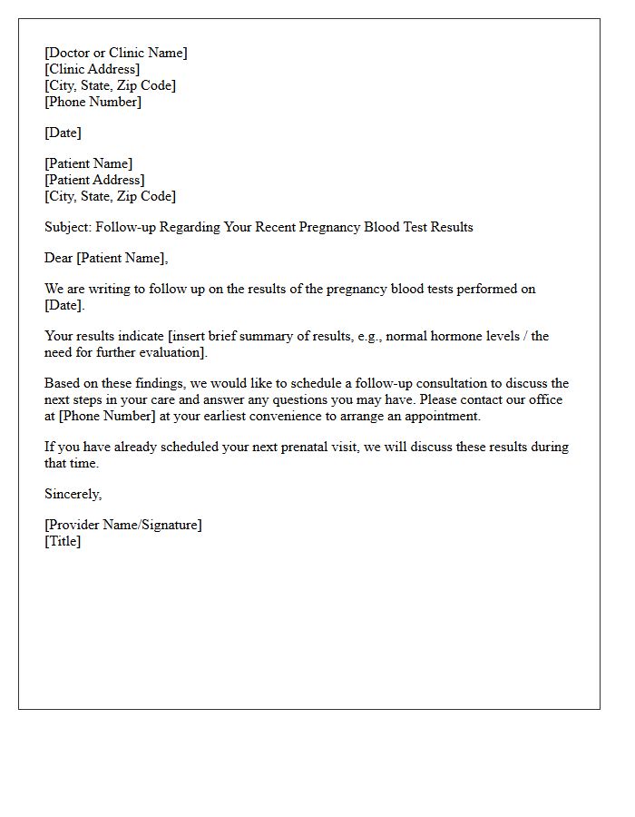 Follow Up Consultation Pregnancy Blood Test Results Letter