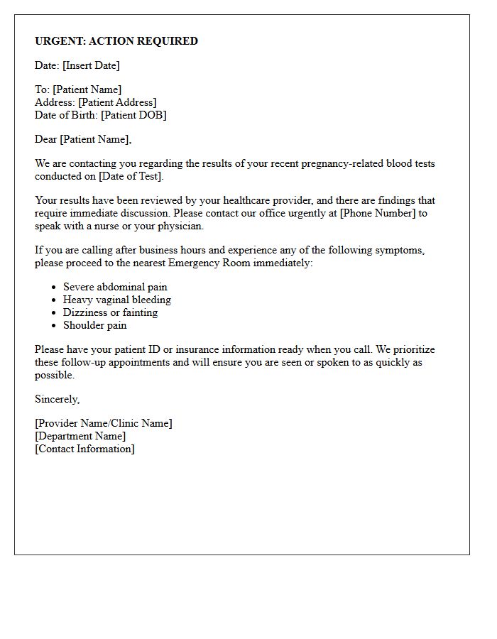 Urgent Notification Pregnancy Blood Test Results Letter