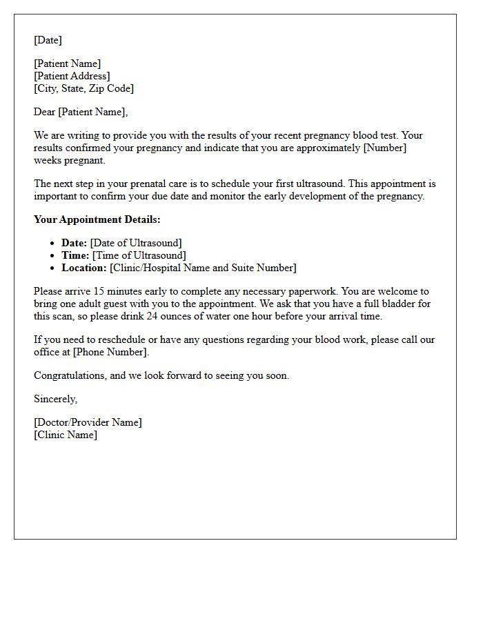 Ultrasound Scheduling Pregnancy Blood Test Results Letter