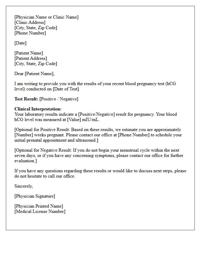 Physician Review Pregnancy Blood Test Results Letter