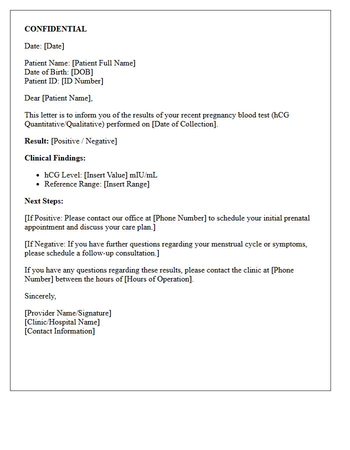 Confidential Patient Pregnancy Blood Test Results Letter