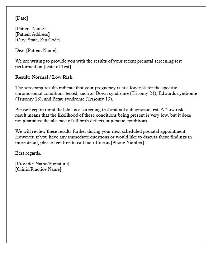 Normal Prenatal Screening Results Letter
