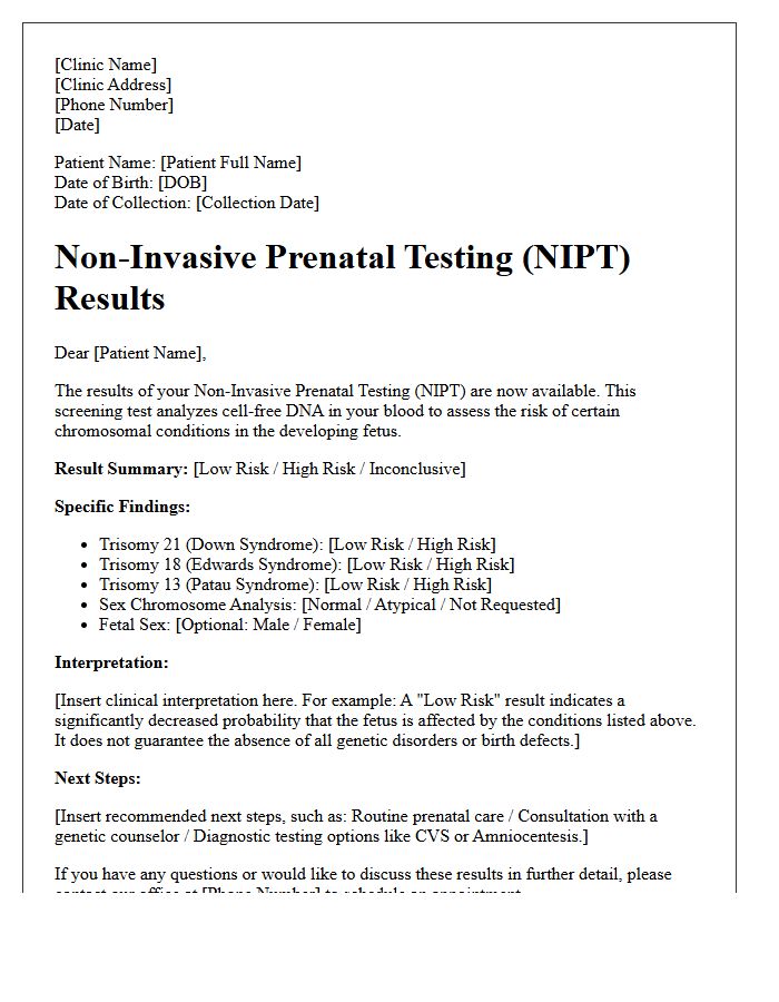 Non-Invasive Prenatal Testing Results Letter