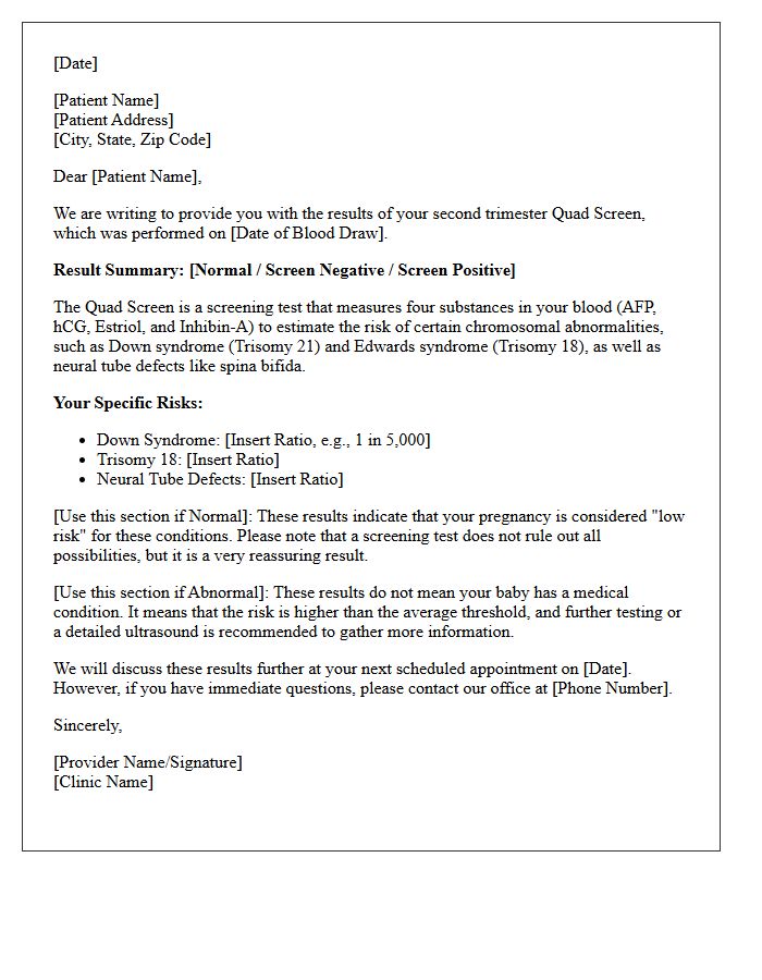 Second Trimester Quad Screen Results Letter