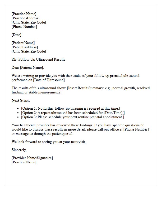 Follow-Up Prenatal Ultrasound Results Letter