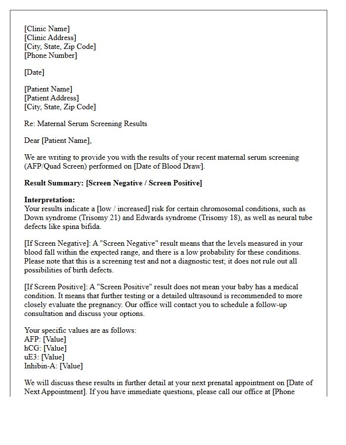 Maternal Serum Screening Results Letter