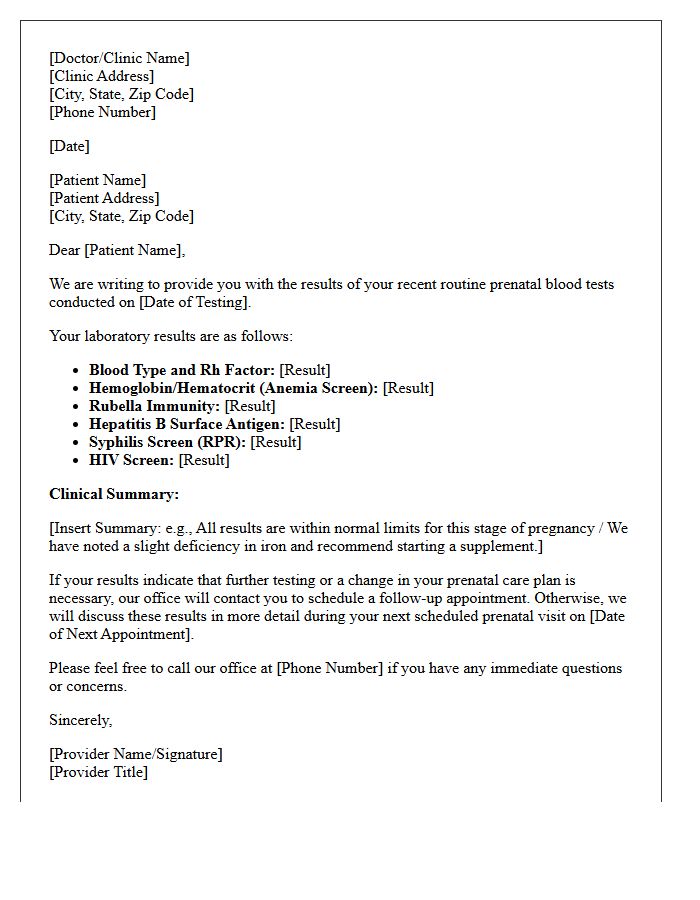 Routine Prenatal Bloodwork Results Letter