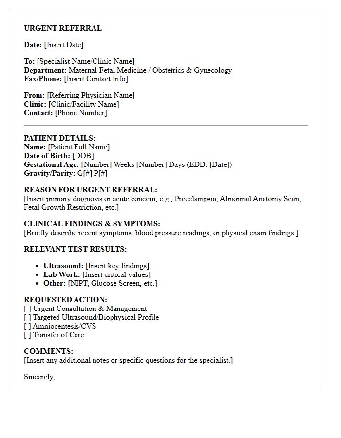 Urgent Prenatal Specialist Referral Letter