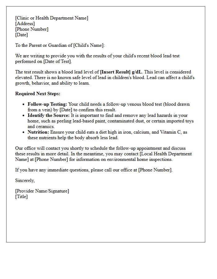 Elevated Pediatric Lead Screening Results Letter