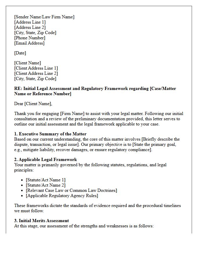 Initial Assessment and Legal Framework Advisory Letter