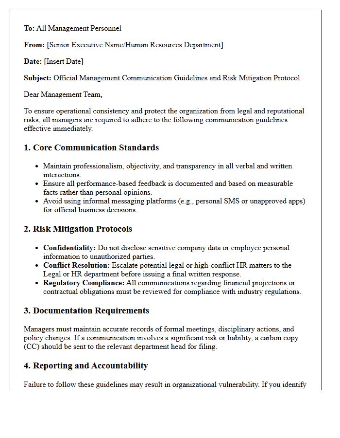Management Communication Guidelines and Risk Mitigation Letter