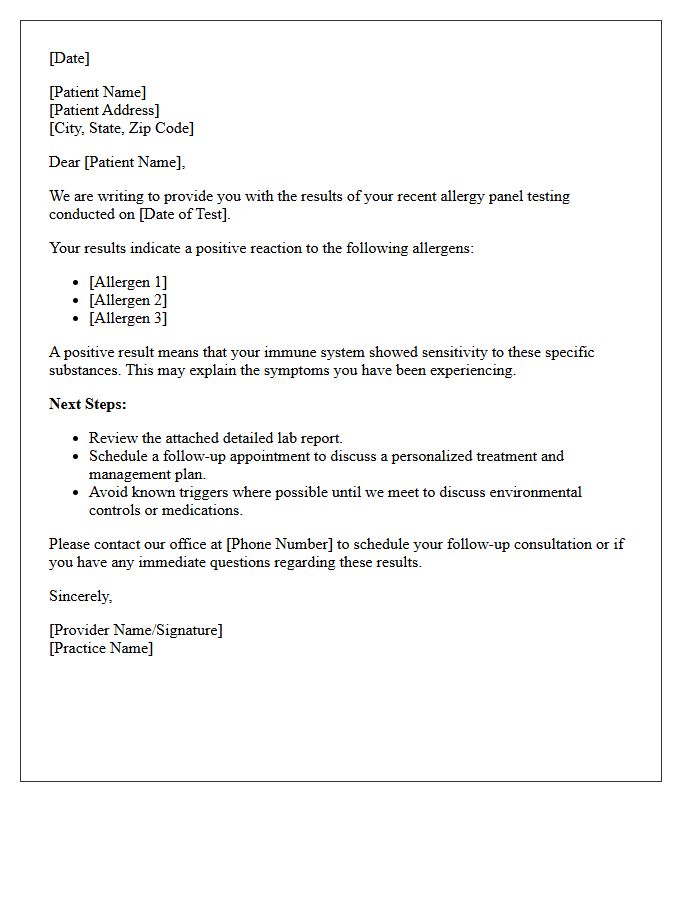 Positive Allergy Panel Testing Results Notification Letter