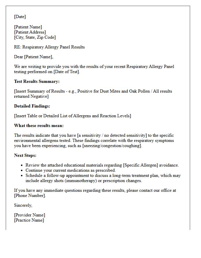 Respiratory Allergy Panel Testing Results Letter