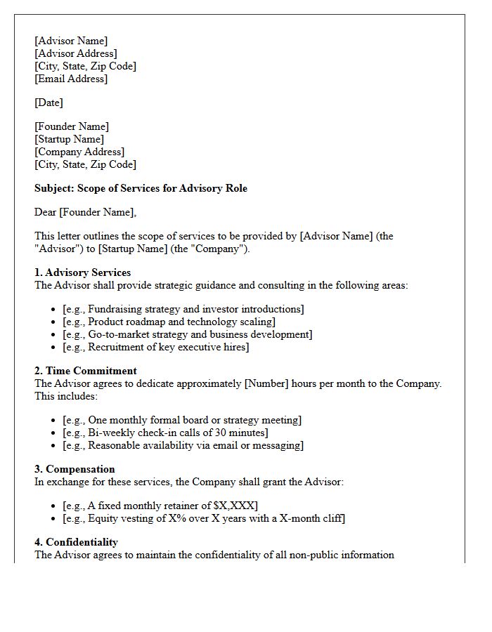 Startup Advisory Letter Scope of Services