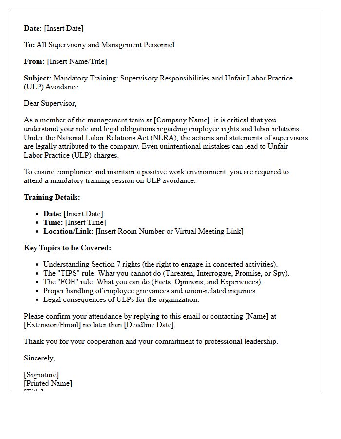 Supervisory Training and Unfair Labor Practice Avoidance Letter