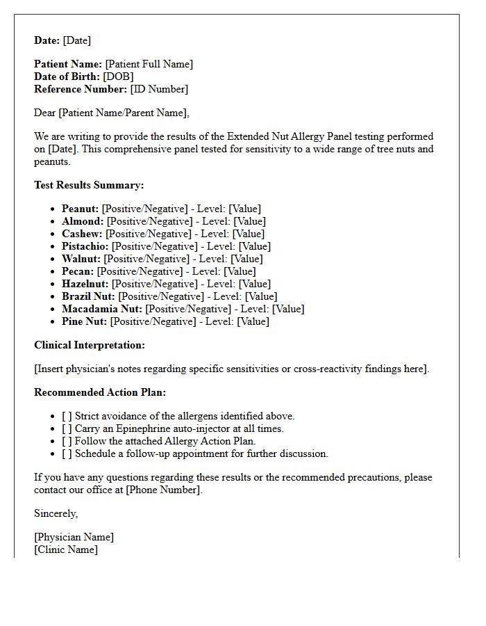 Extended Nut Allergy Panel Testing Results Letter