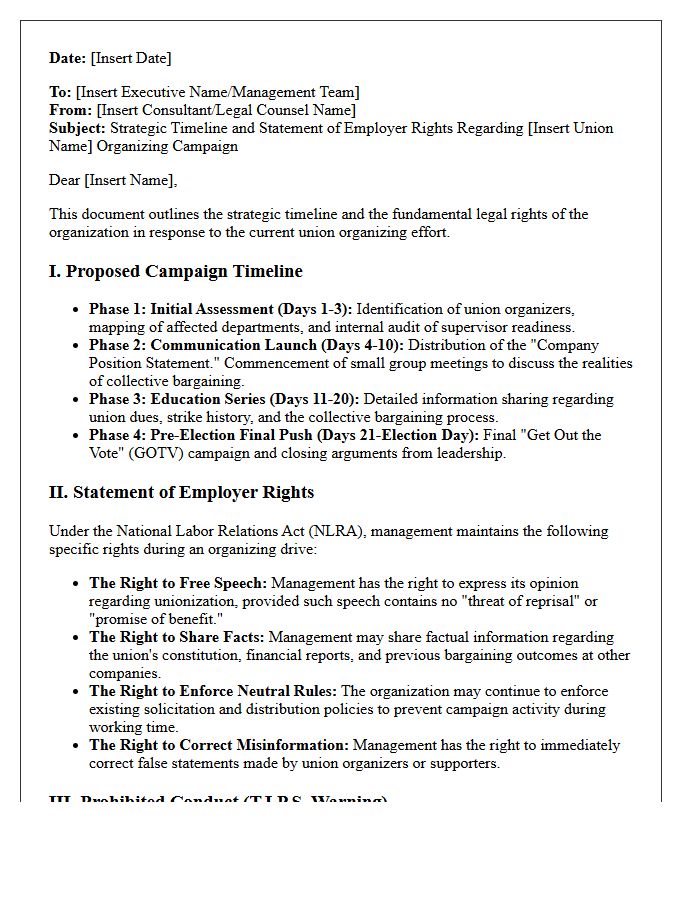 Campaign Timeline and Employer Rights Strategy Letter