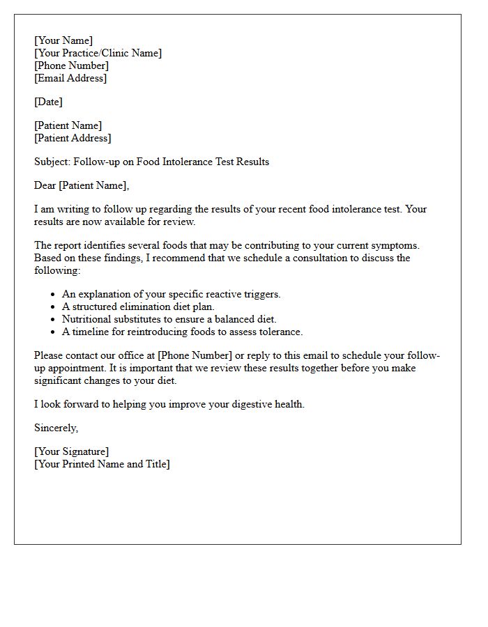 Follow Up Food Intolerance Test Results Letter