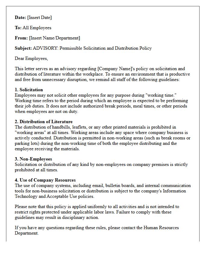 Permissible Solicitation and Distribution Policy Advisory Letter