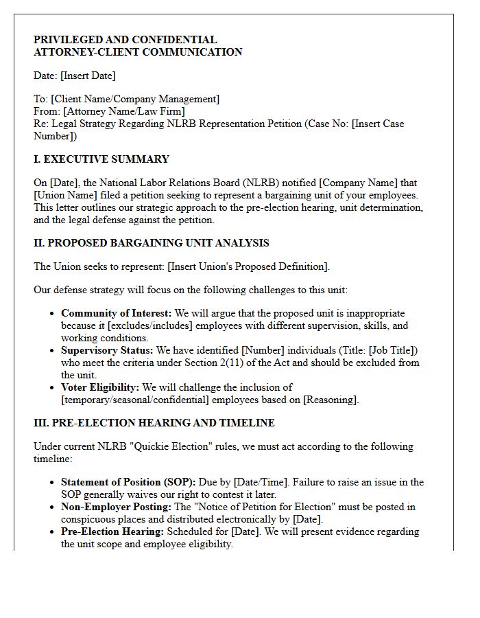 National Labor Relations Board Petition Defense Strategy Letter