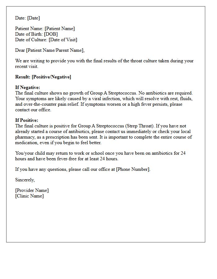 Final Strep Throat Culture Results Letter