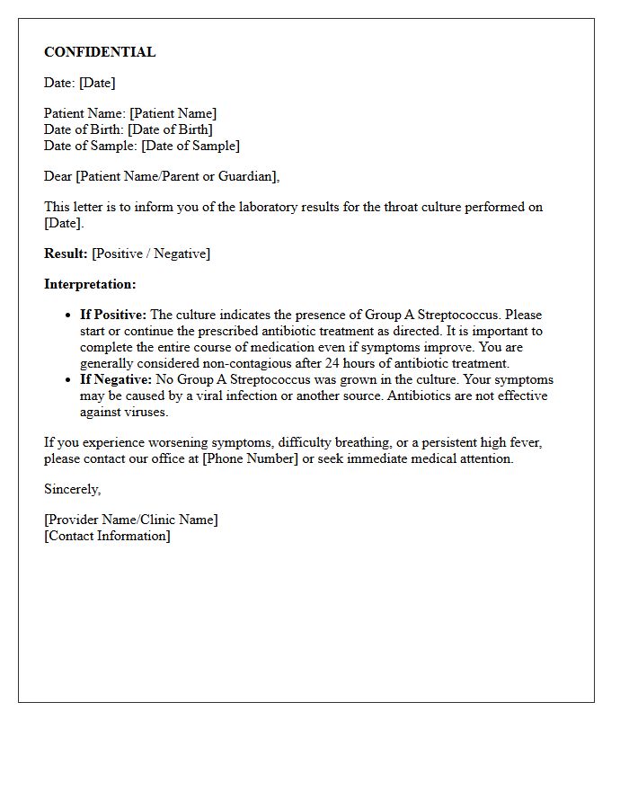 Confidential Strep Throat Culture Results Letter