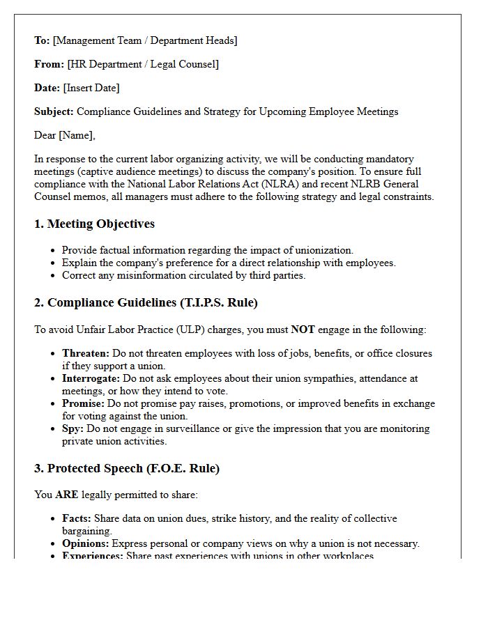 Captive Audience Meeting Compliance and Strategy Letter