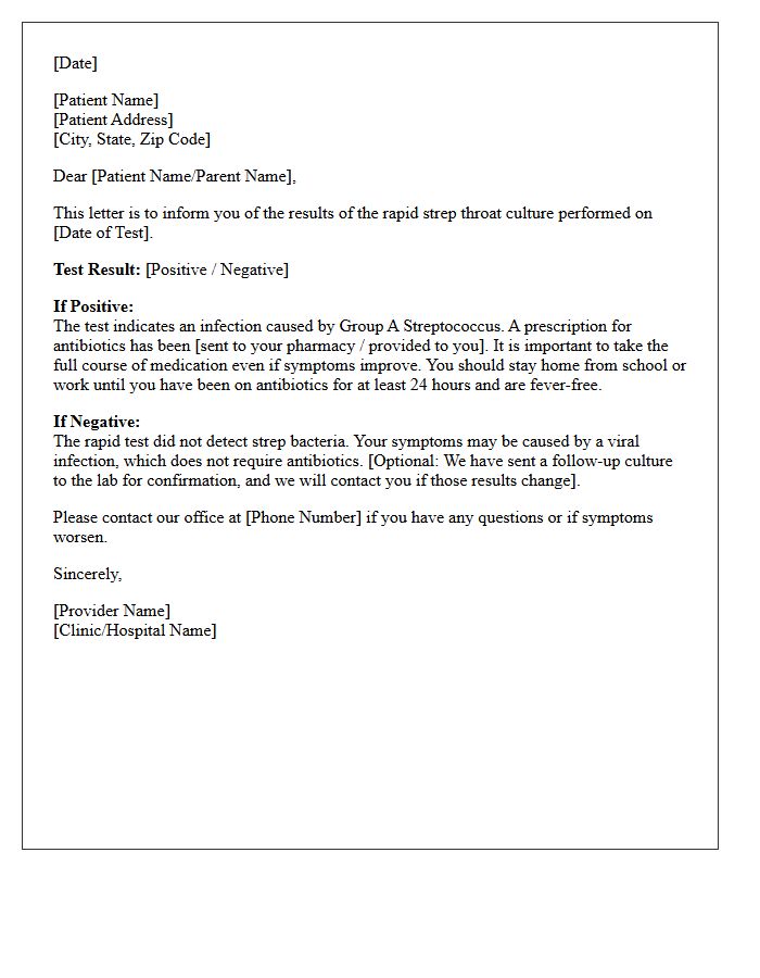 Rapid Strep Throat Culture Results Letter