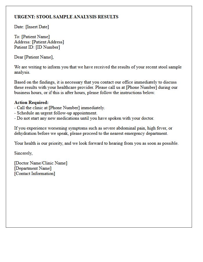 Urgent Follow-Up Stool Sample Analysis Results Letter