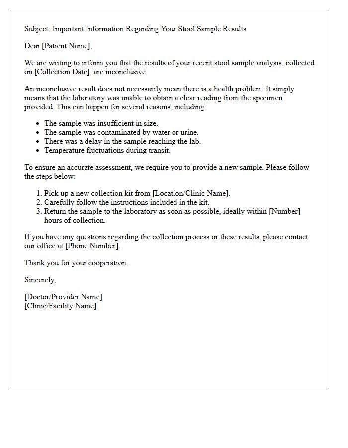 Inconclusive Stool Sample Analysis Results Letter