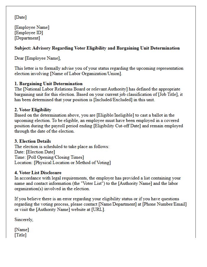 Voter Eligibility and Bargaining Unit Determination Advisory Letter