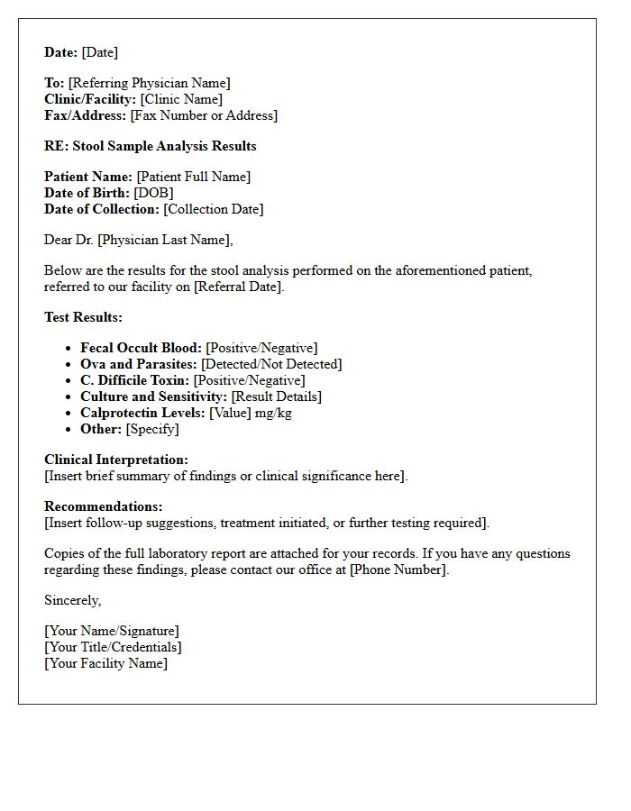 Referring Physician Stool Sample Analysis Results Letter