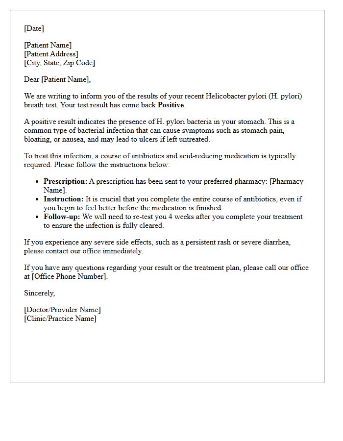Positive Helicobacter Pylori Breath Test Result Letter