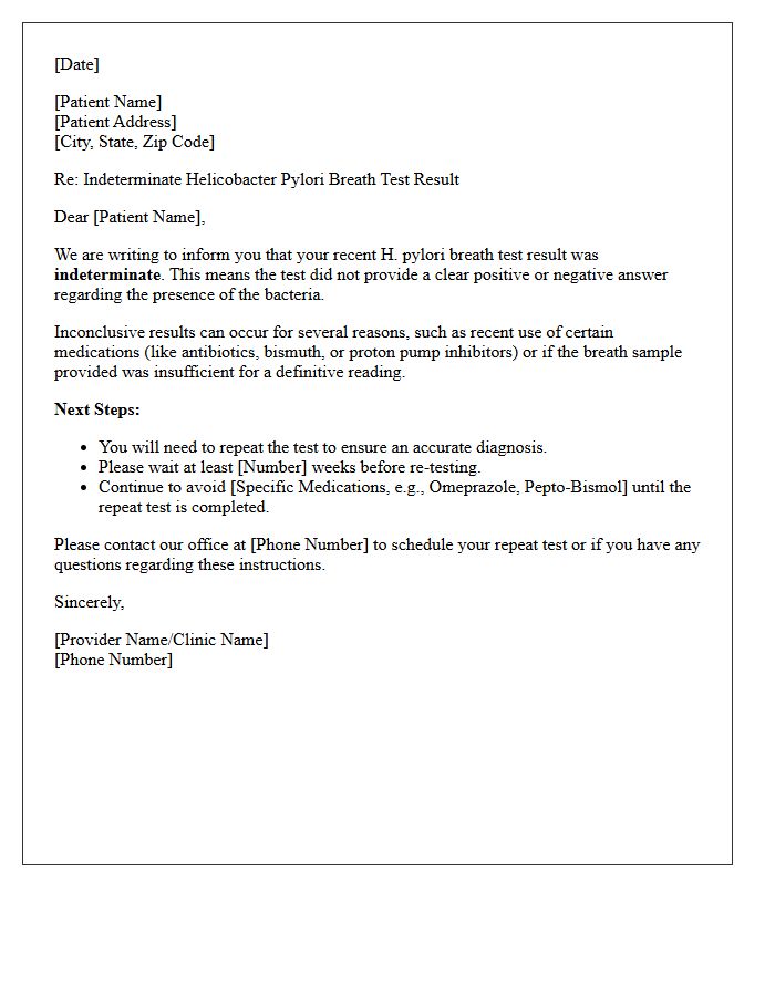 Indeterminate Helicobacter Pylori Breath Test Result Letter