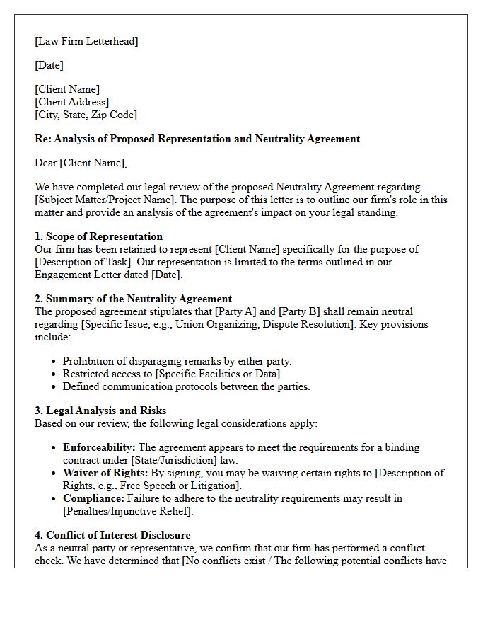Law Firm Representation and Neutrality Agreement Analysis Letter