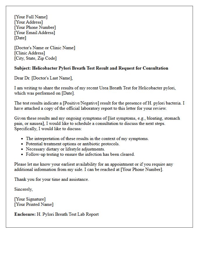 Helicobacter Pylori Breath Test Result and Consultation Request Letter