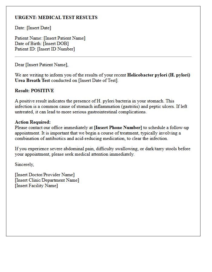 Urgent Helicobacter Pylori Breath Test Result Letter