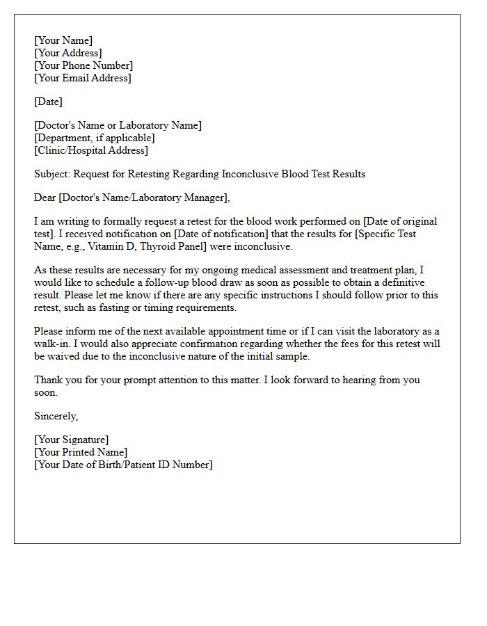 Inconclusive Blood Test Retesting Request Letter