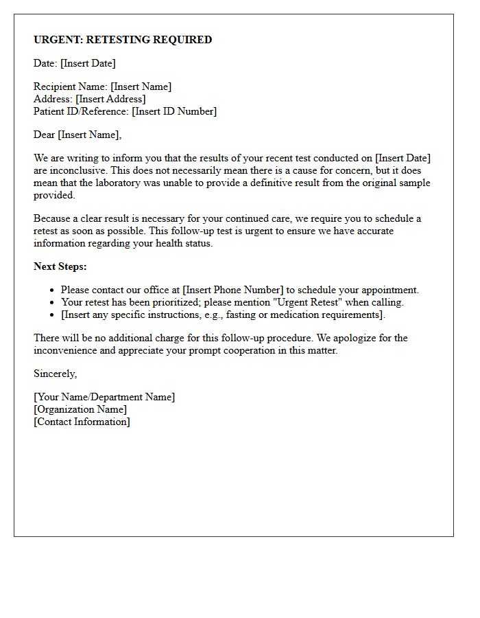 Urgent Retesting Notification Letter for Inconclusive Results