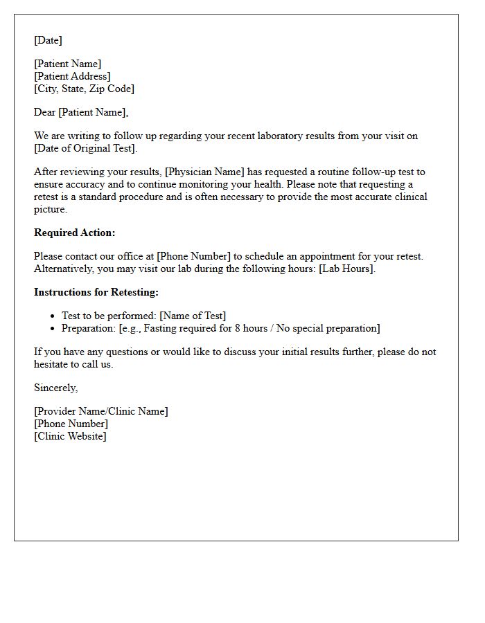 Routine Medical Clinic Retesting Follow-Up Letter