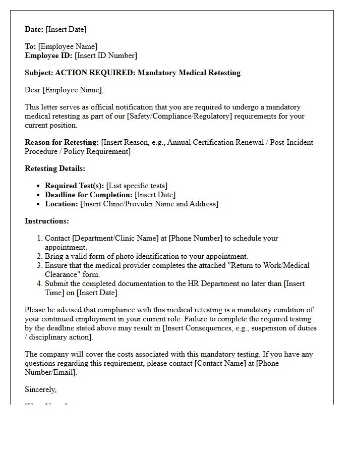 Mandatory Medical Retesting Action Required Letter