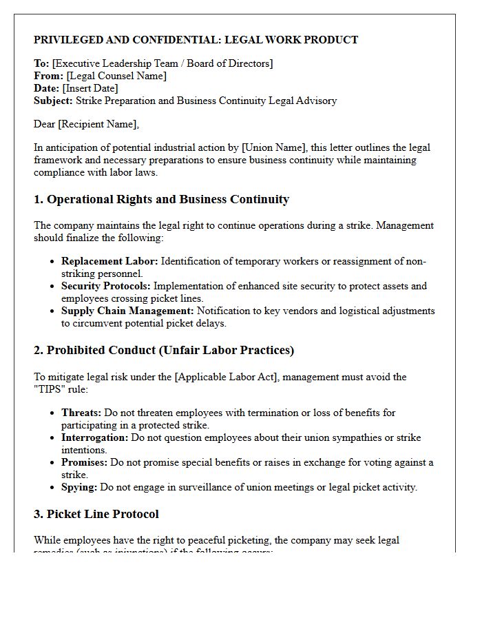 Strike Preparation and Business Continuity Legal Advisory Letter