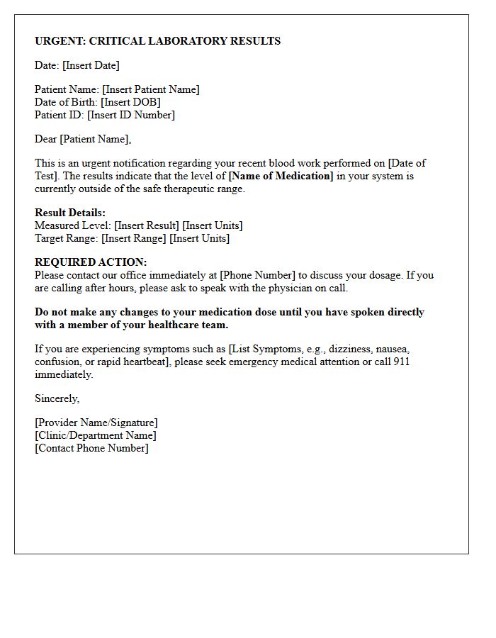 Urgent Critical Medication Level Monitoring Results Letter