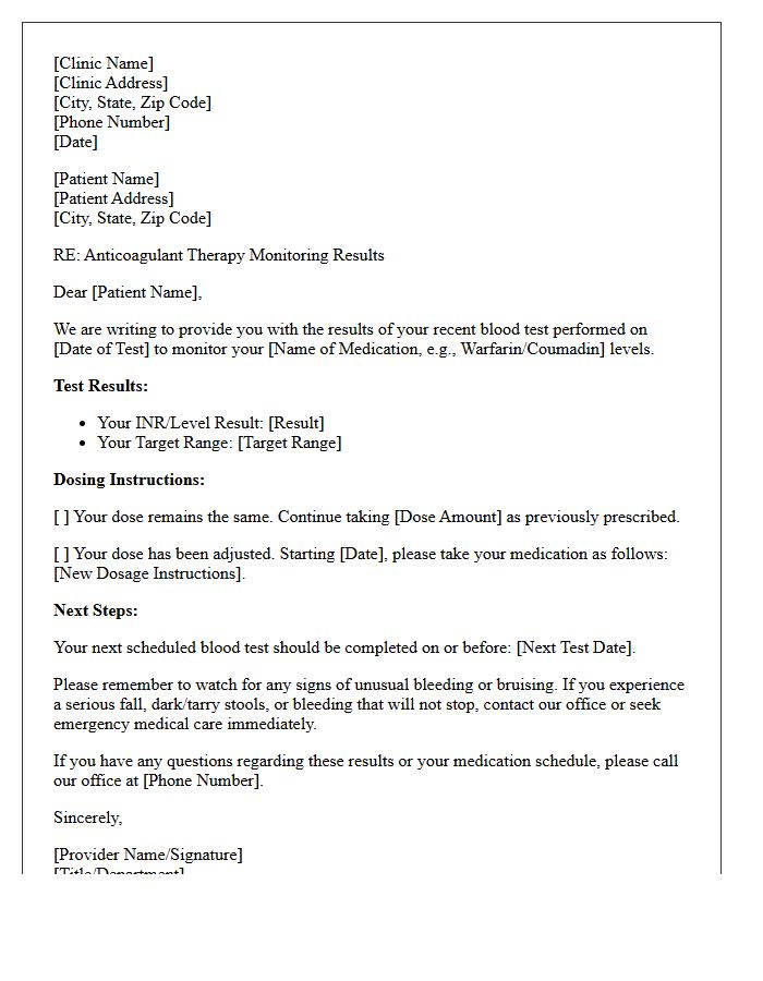 Anticoagulant Therapy Medication Level Monitoring Results Letter