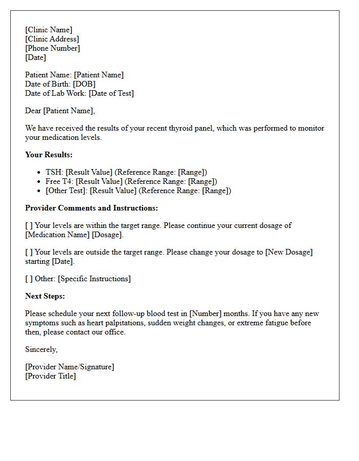 Thyroid Panel Medication Level Monitoring Results Letter