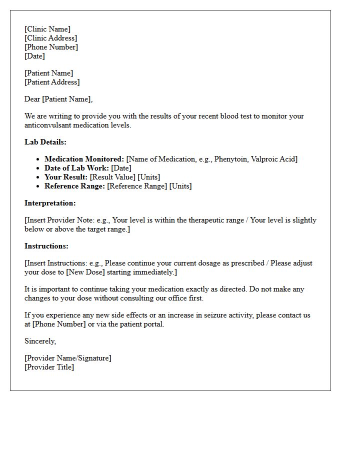 Anticonvulsant Medication Level Monitoring Results Letter