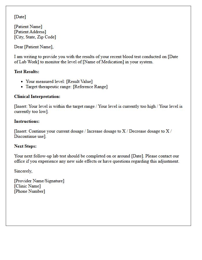 Clinical Follow-Up Medication Level Monitoring Results Letter